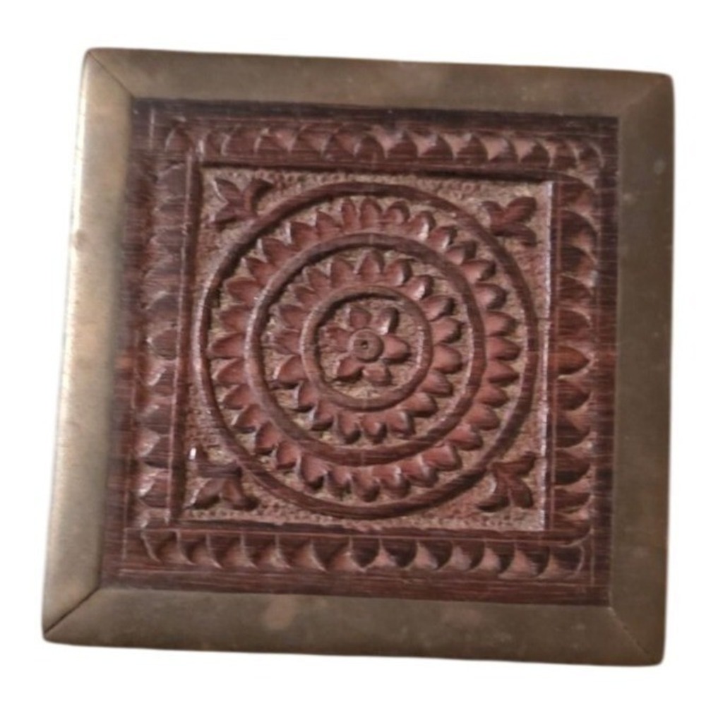 Vintage Trinket Box Hand‎ Carved Wooden 3" Moroccan Intricate